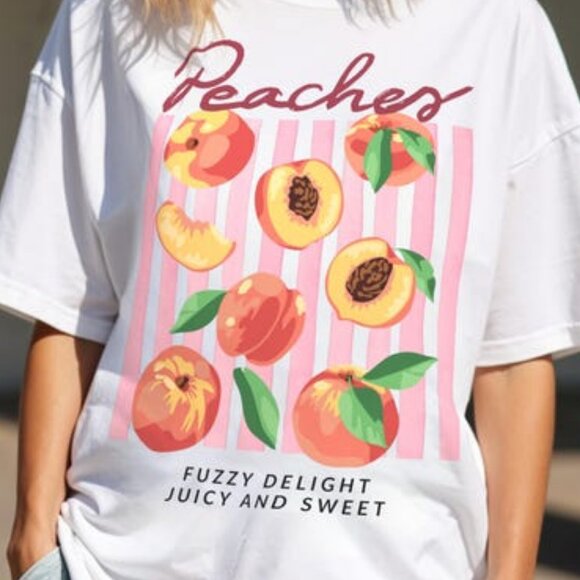 Peach Shirt Peachy TShirt Feeling Peachy Farmers Market T Shirt Fruit Graphic Te - Picture 1 of 4